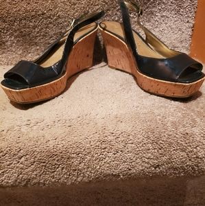 Marc Fisher Navy Blue Patent Leather Wedge Sandals